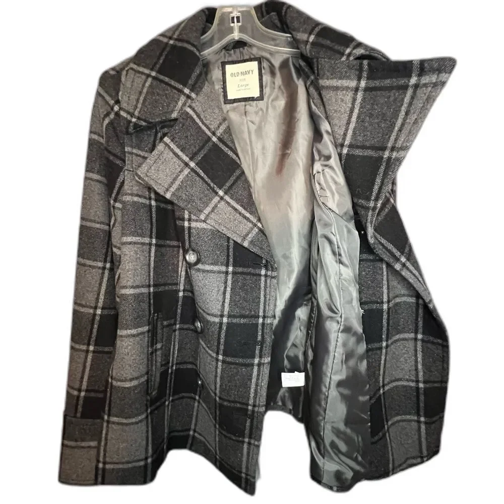 Old Navy Soft-Brushed Plaid Mid Length Peacoat Size L